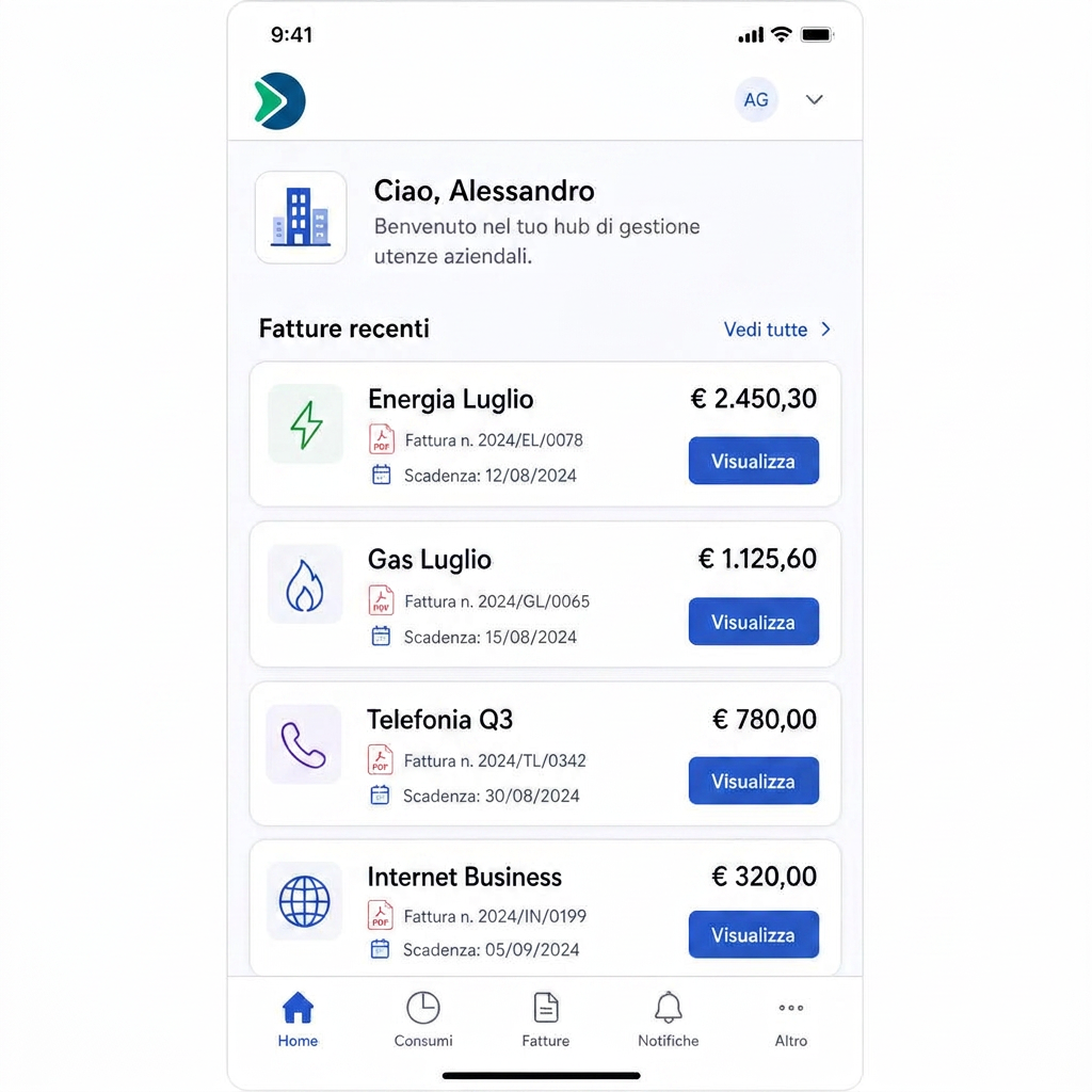 Schermata fatture dell'app Stepplan con le fatture recenti e le scadenze